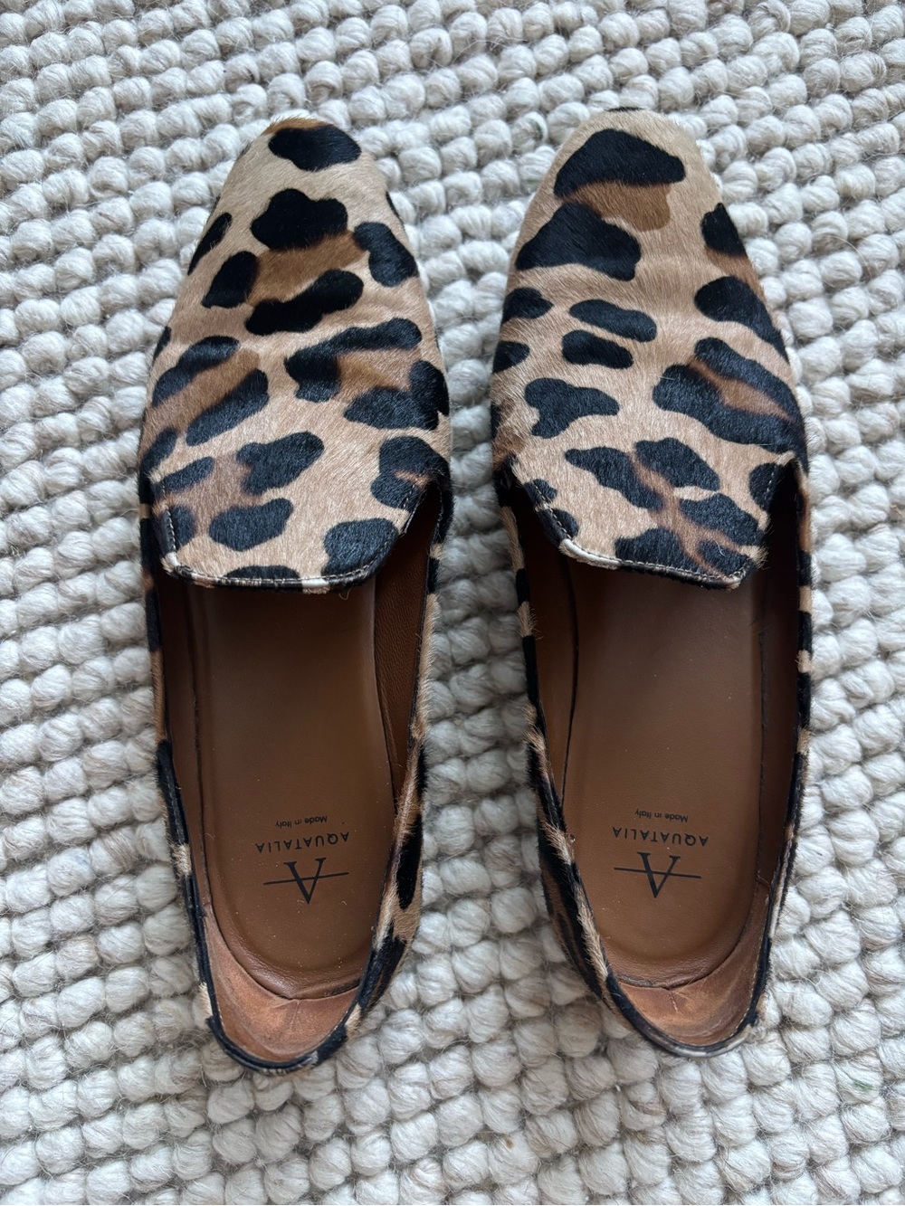 Aquatalia Leopard Print Calf Hair Loafers